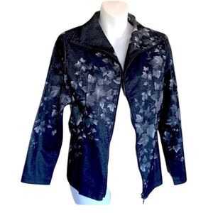 CLARA S by CLARA SUNWOO Grey denim jacket, light weight, stencil leaves. S EUC